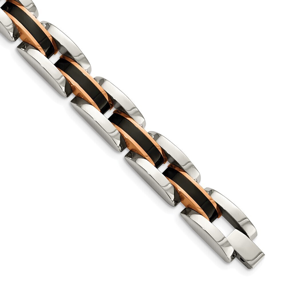 Kazi Luxury Steel Polished Black & Rose IP-plated 8.5in Link Bracelet